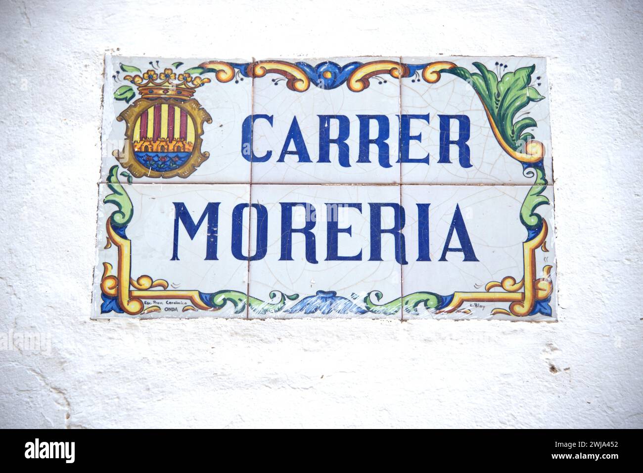 Onda, tiles plate (La Moreria). Plana Baixa, Castellon, Comunidad Valenciana, Spain. Stock Photo