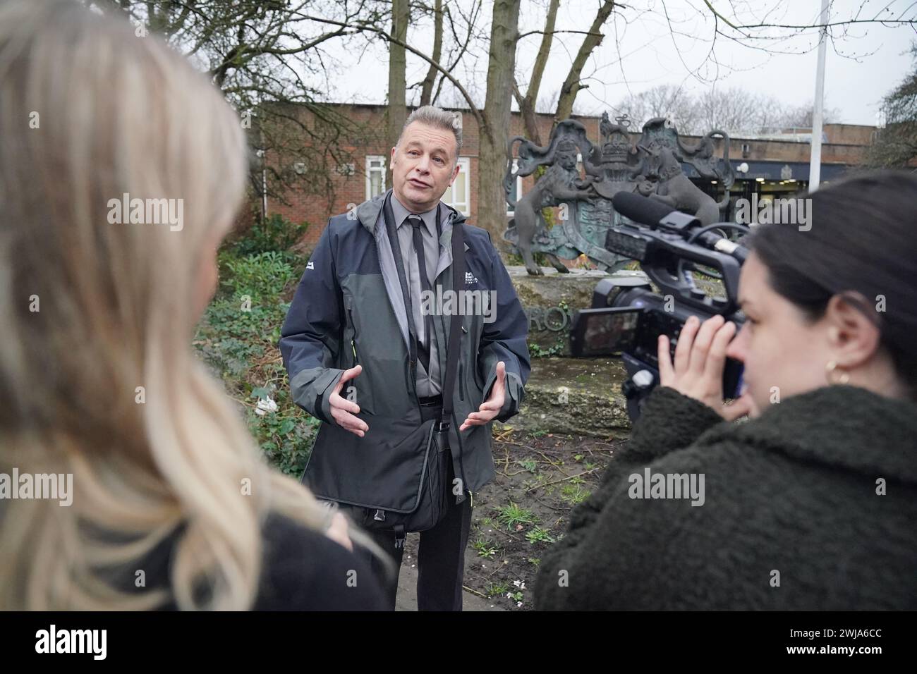 BBC presenter Chris Packham speaking to the media outside Isleworth