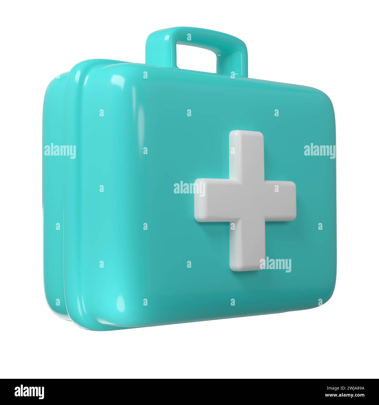 3d rendering of first aid medical box with cross icon. Healthcare industry supplies and drugs Stock Photo