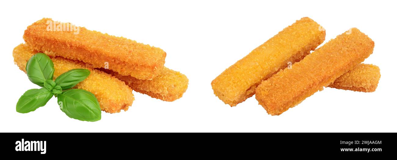 Fish finger or stick with basil isolated on white background with full ...