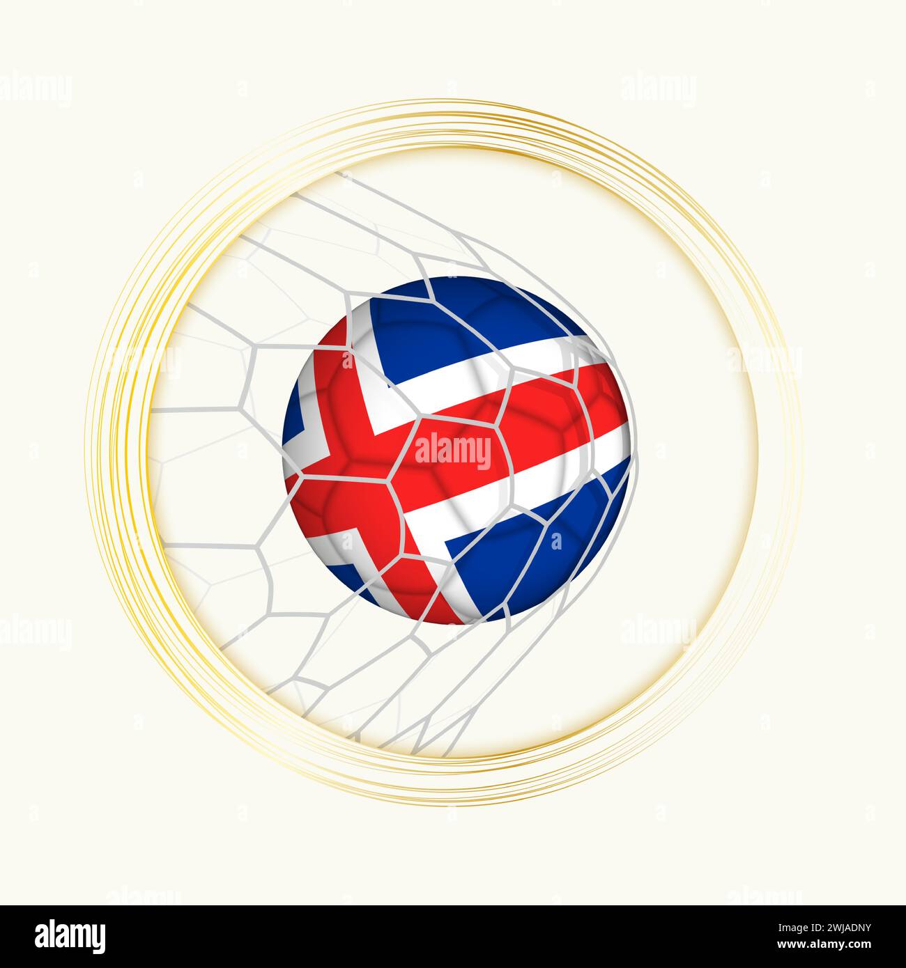Iceland scoring goal, abstract football symbol with illustration of Iceland ball in soccer net. Vector sport illustration. Stock Vector