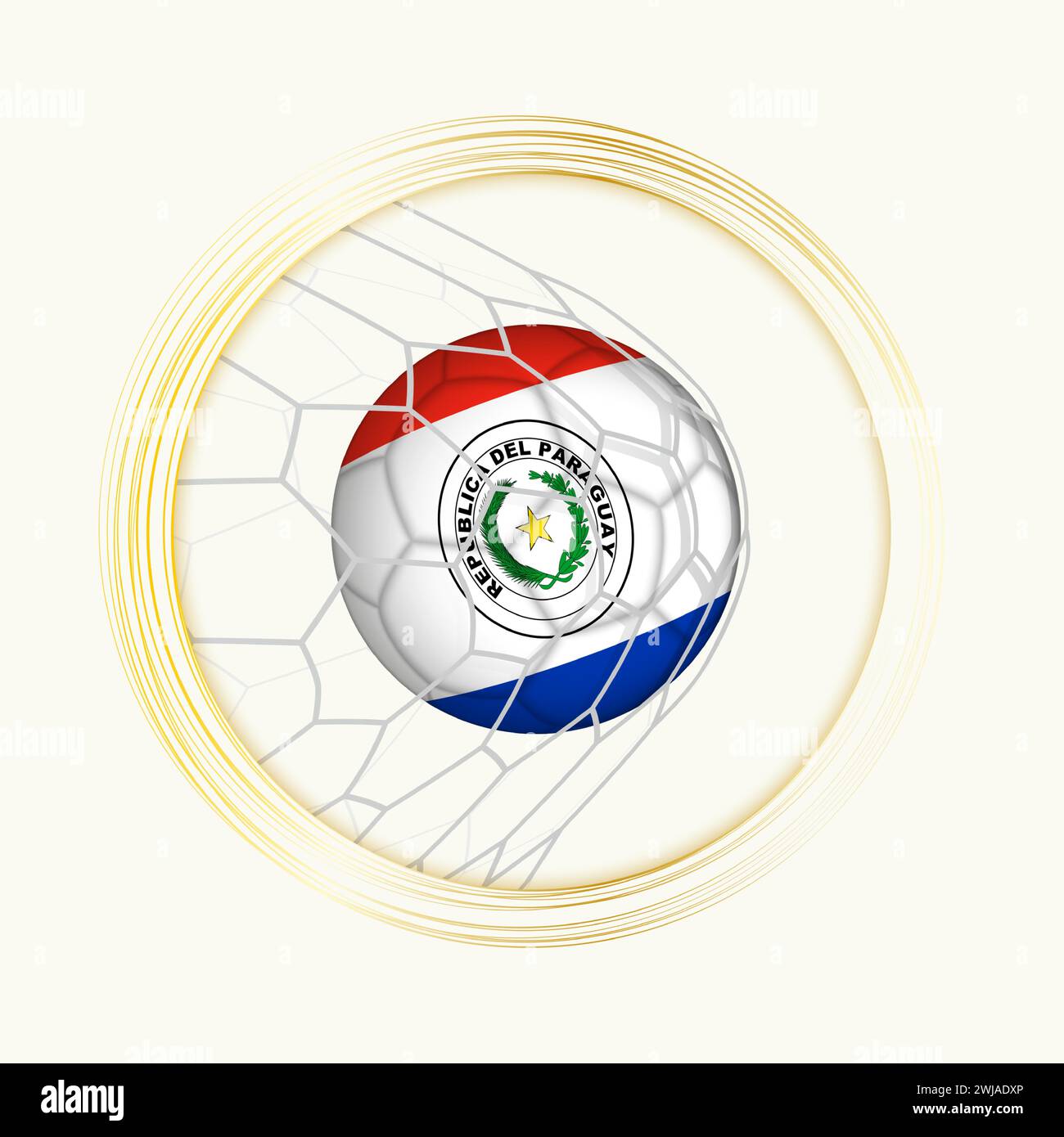Paraguay scoring goal, abstract football symbol with illustration of Paraguay ball in soccer net. Vector sport illustration. Stock Vector