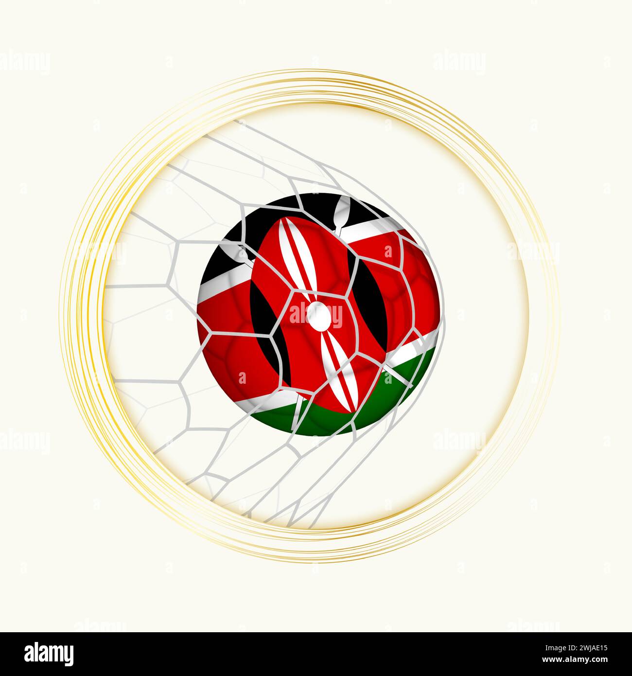 Kenya scoring goal, abstract football symbol with illustration of Kenya ball in soccer net. Vector sport illustration. Stock Vector