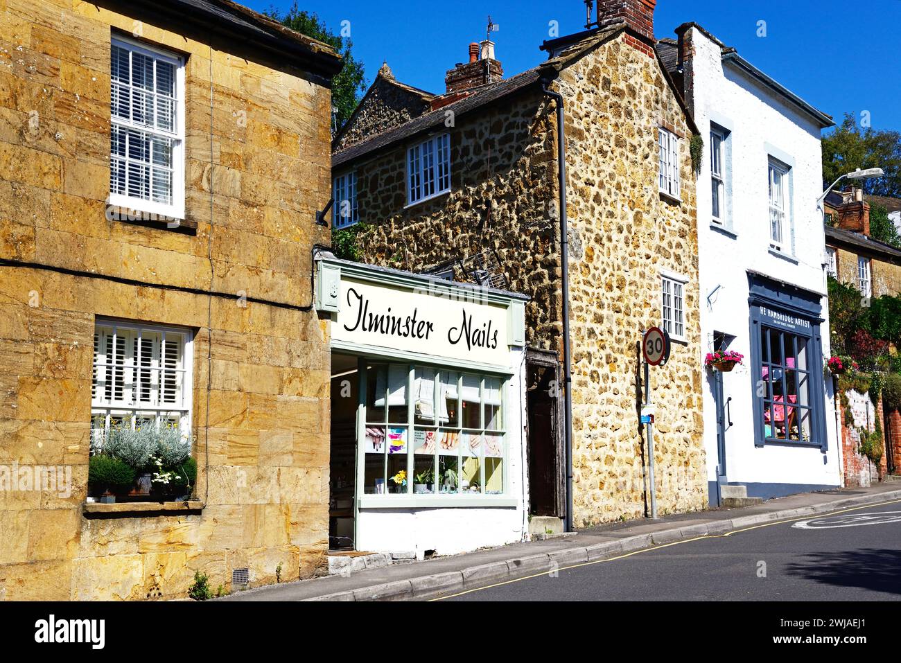View of a nail parlour along East Street in the town centre, Ilminster, Somerset, UK, Europe. Stock Photo