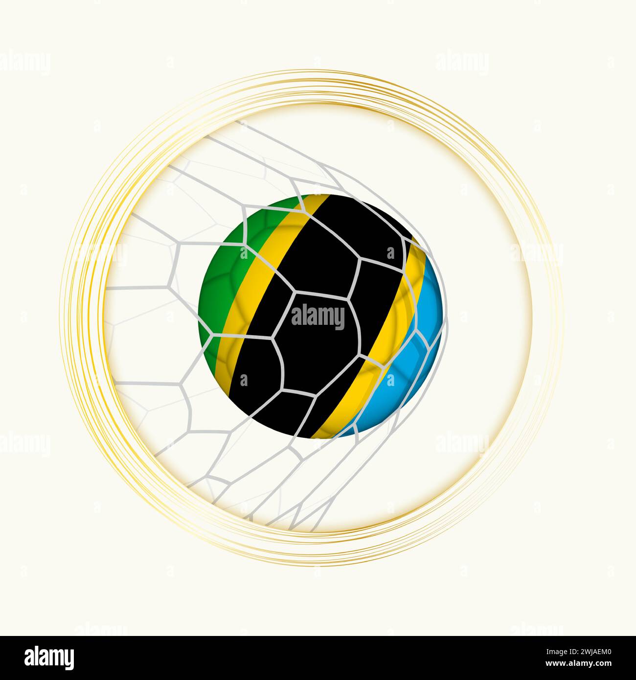 Tanzania scoring goal, abstract football symbol with illustration of Tanzania ball in soccer net. Vector sport illustration. Stock Vector