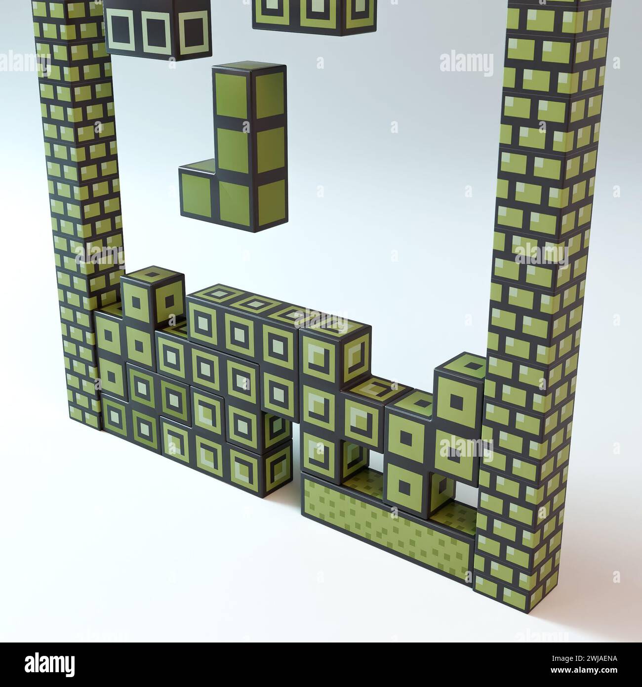 A concept 3D block shape game with an 8-Bit look - 3D render Stock Photo