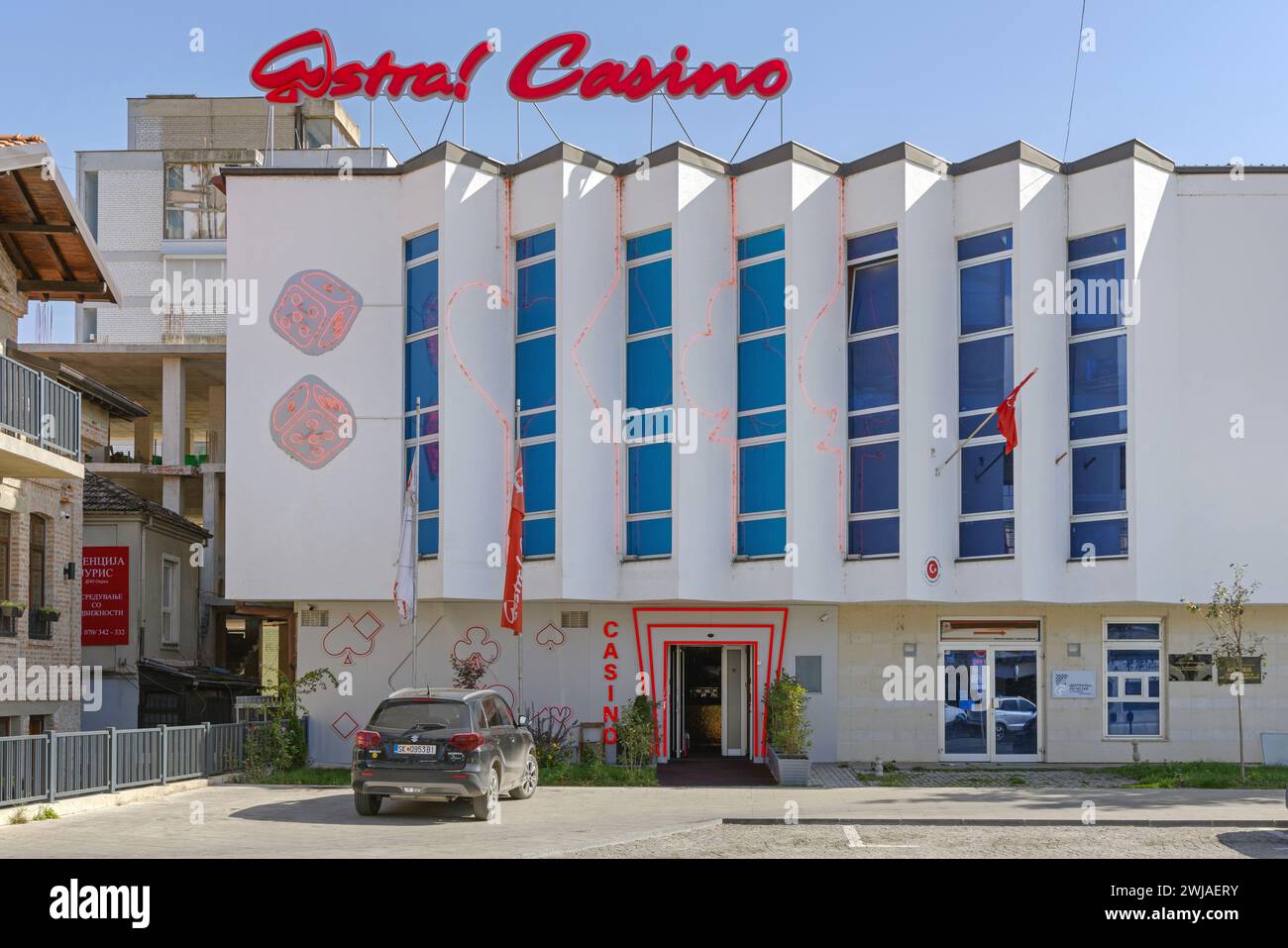 Ohrid, North Macedonia - October 23, 2023: Astral Casino Building at Boulevard of Macedonian Educators. Stock Photo