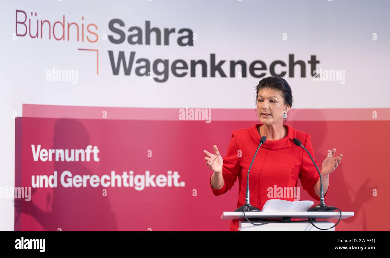Passau, Germany. 14th Feb, 2024. Party chairwoman Sahra Wagenknecht
