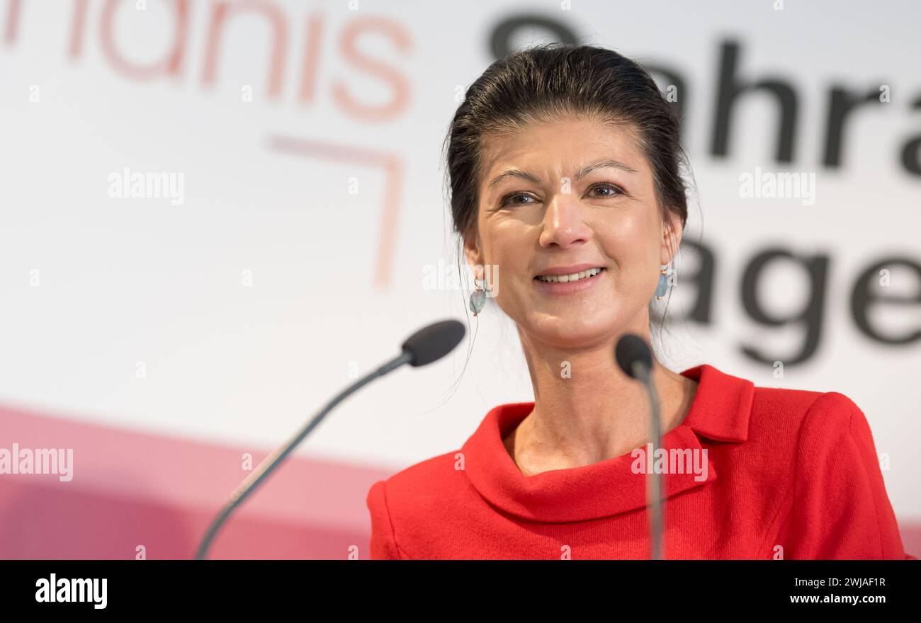 Passau, Germany. 14th Feb, 2024. Party chairwoman Sahra Wagenknecht