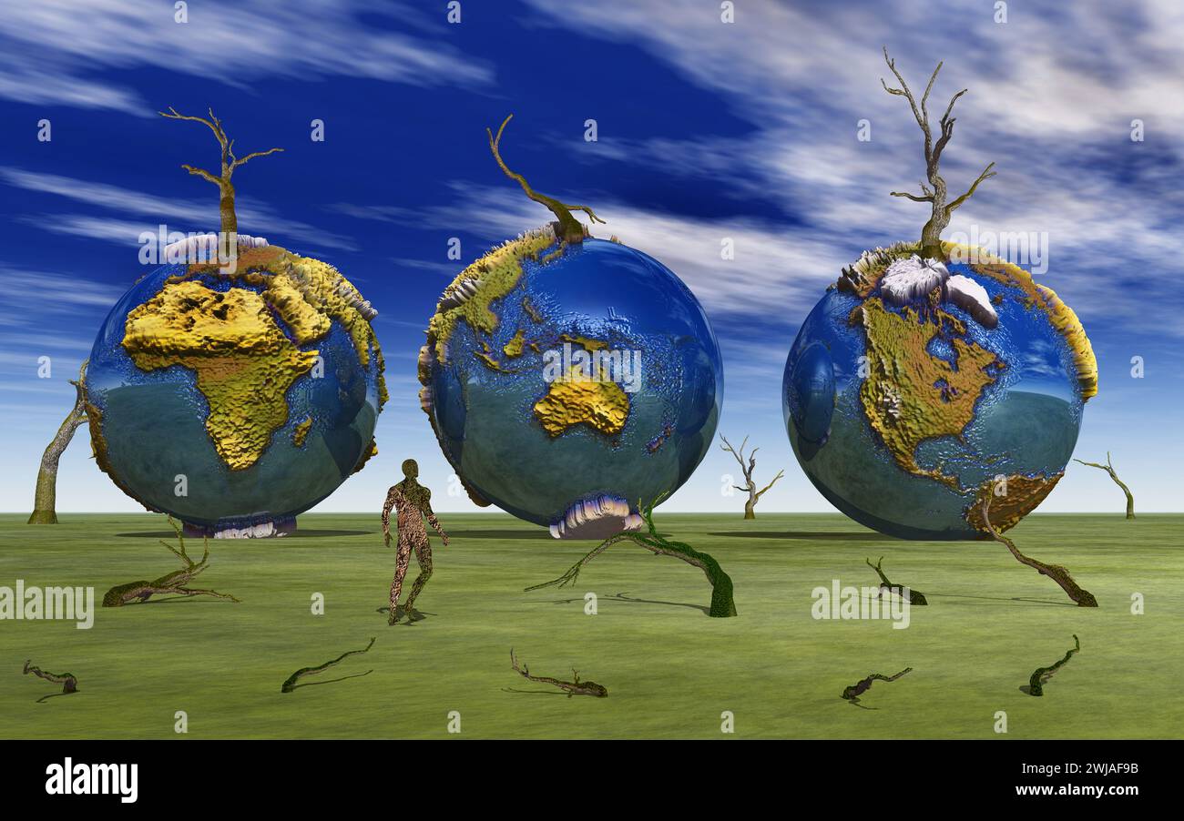 A Dying Earth , Showing Different Viewpoints Of The Planet Stock Photo