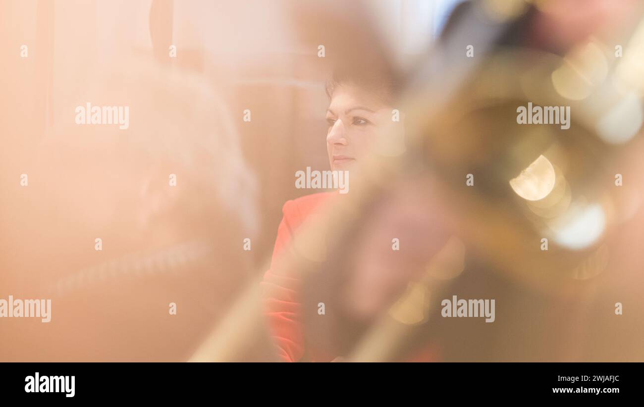 Passau, Germany. 14th Feb, 2024. Party leader Sahra Wagenknecht takes