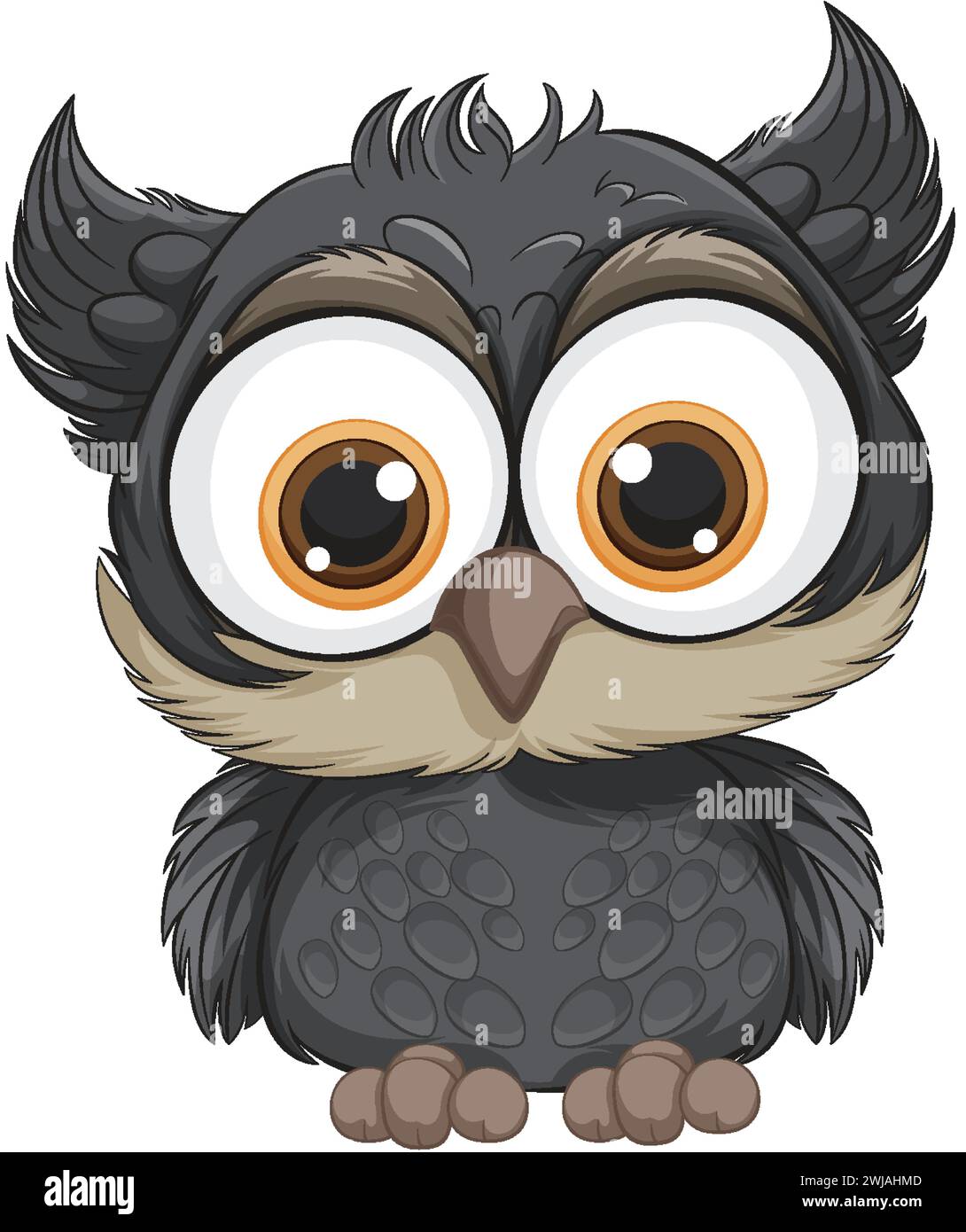 Adorable wide-eyed owl with fluffy feathers Stock Vector