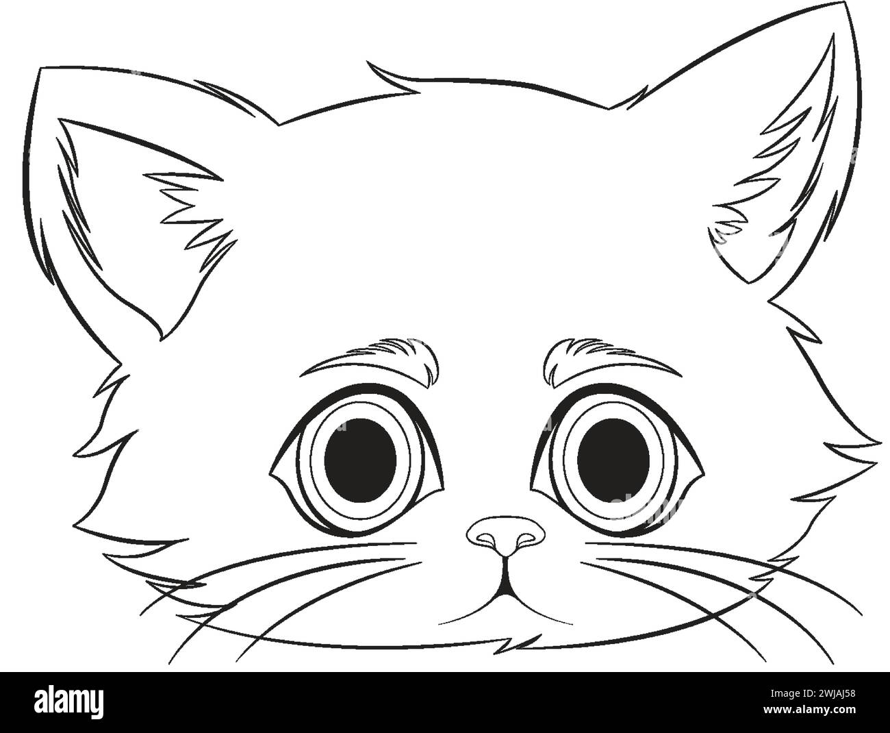 Black and white vector of a cute kitten face Stock Vector