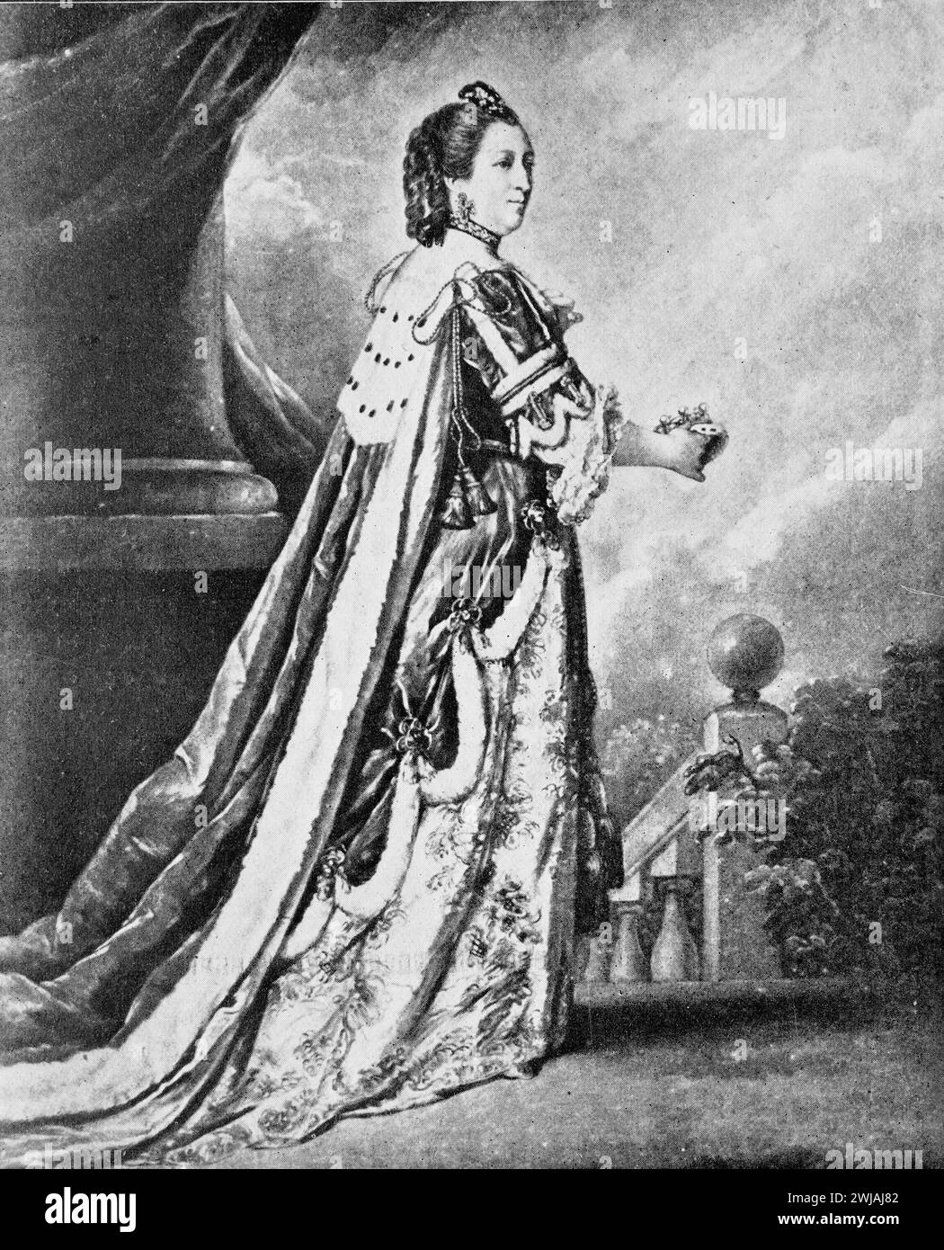 Elizabeth Countess of Northumberland after a painting by Joshua Reynolds. Black and White Illustration from the Connoisseur, an Illustrated Magazine for Collectors Voll 3 (May-Aug 1902) published in London. Stock Photo