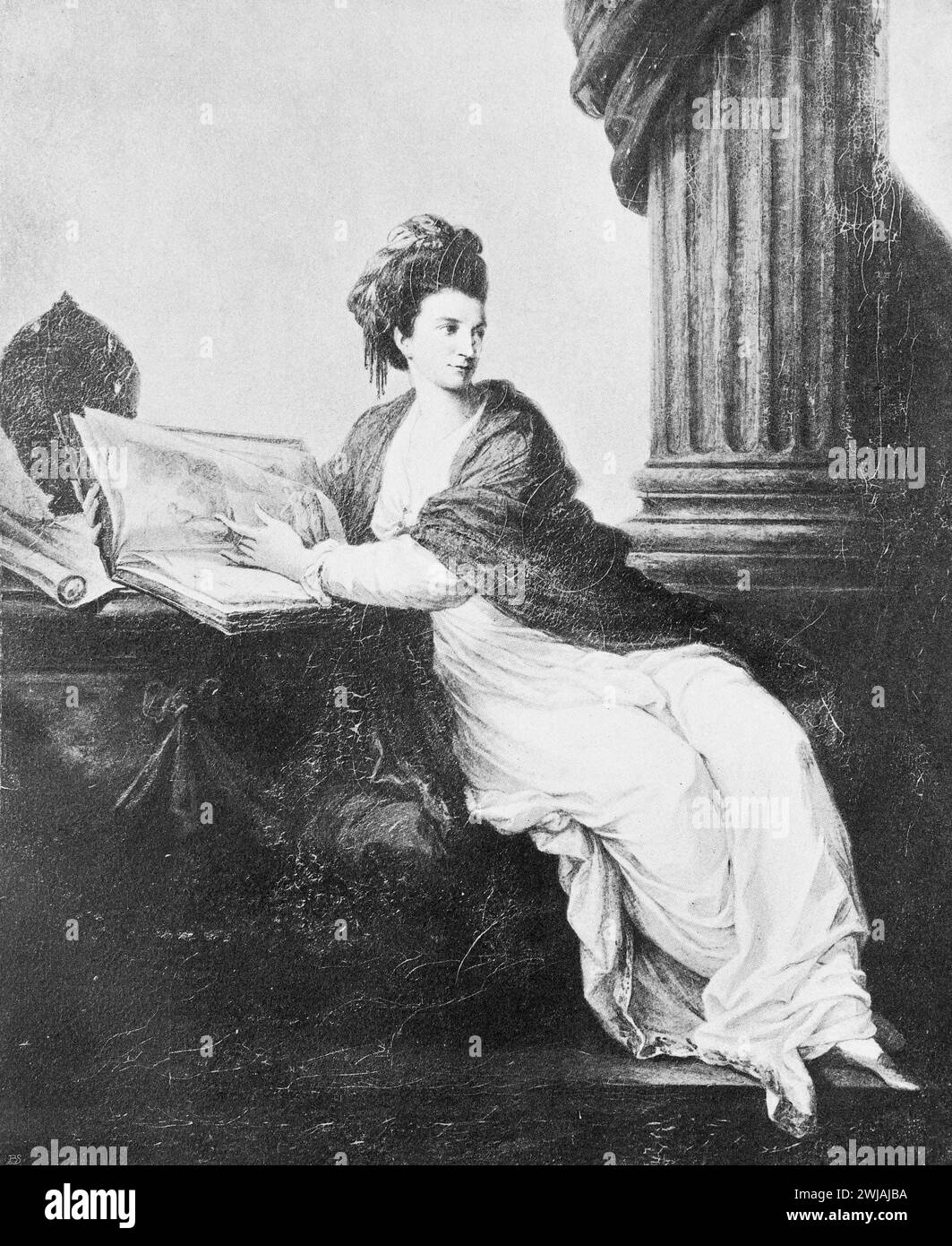Portrait of Margaret Bingham, Countess of Lucan (1740 – 27 February 1814), after a painting by Angelica Kauffmann, R.A. Black and White Illustration from the Connoisseur, an Illustrated Magazine for Collectors Voll 3 (May-Aug 1902) published in London. Stock Photo