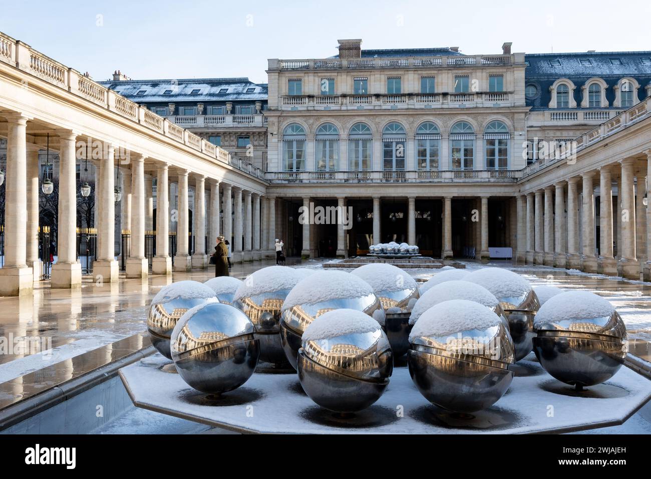Paris, France, Fontaines Sphérades at Conseil d'état of Palais Royal garden, Editorial only. Stock Photo