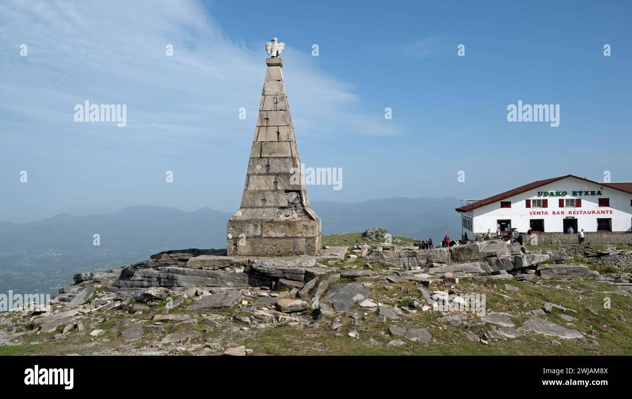 Monument to Eugenie de Montijo on the summit of Larrun (La Rhune) mountain on the Pyrenean border between Spain and France. Stock Photo