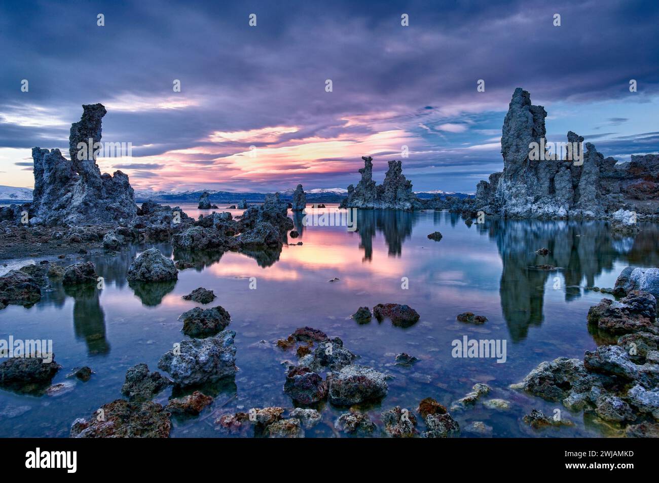 A scenic sunset view of Mono Lake, California. Stock Photo