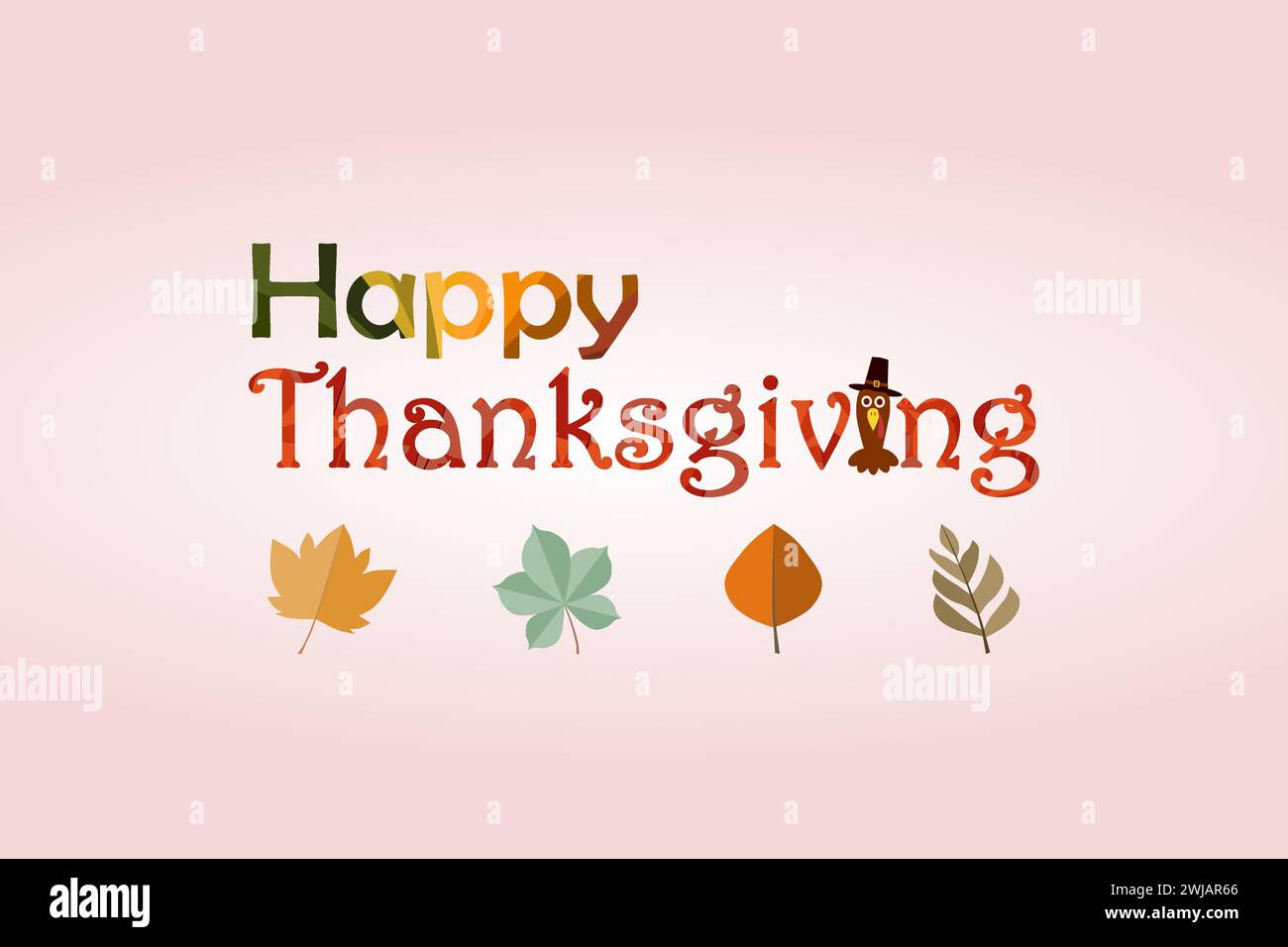 Celebration of Thanksgiving Day with turkey bird and autumn leaves ...