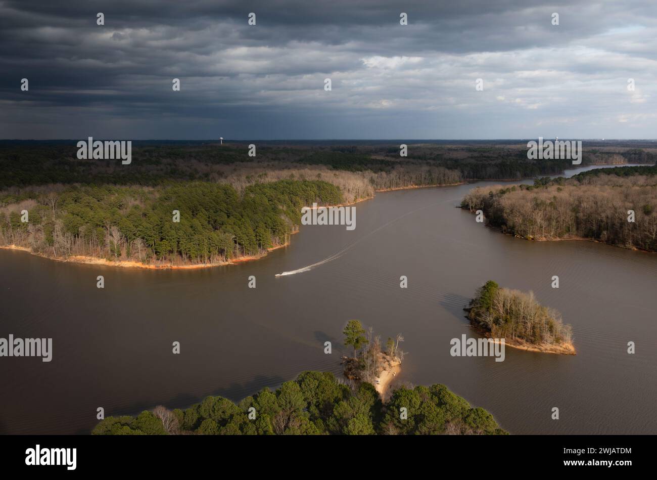 An aerial view of island at Blue Jay Point in Raleigh, North Carolina Stock Photo
