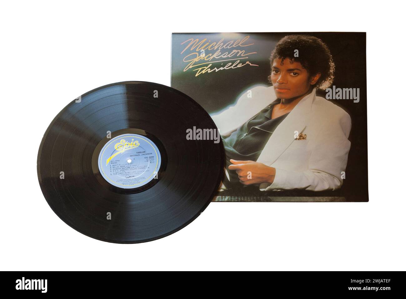 Michael Jackson Thriller vinyl record album LP cover isolated on white background 1982 Stock
