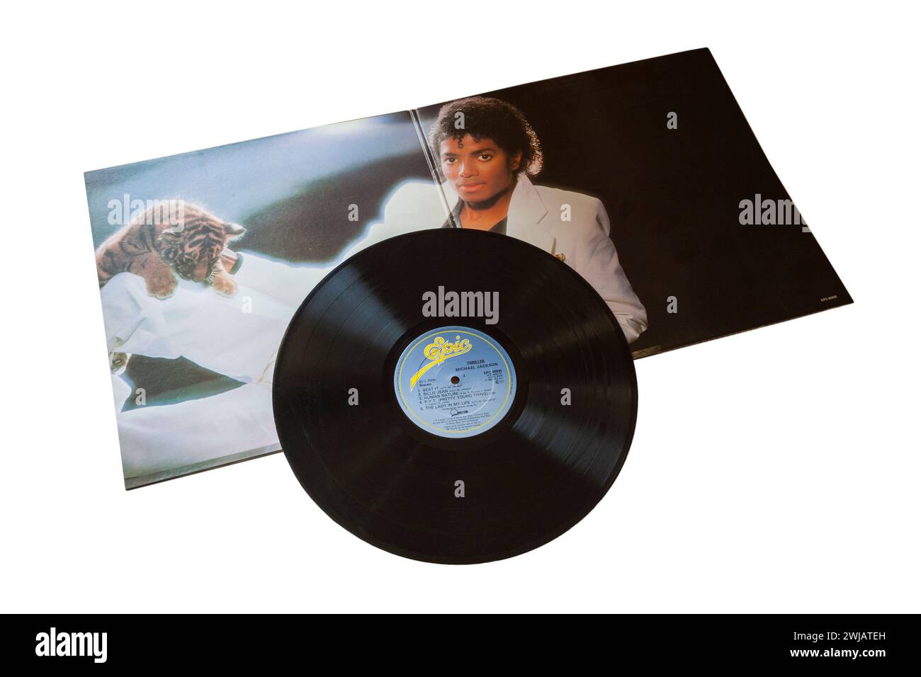 Michael Jackson Thriller vinyl record album LP cover isolated on white background 1982 Stock