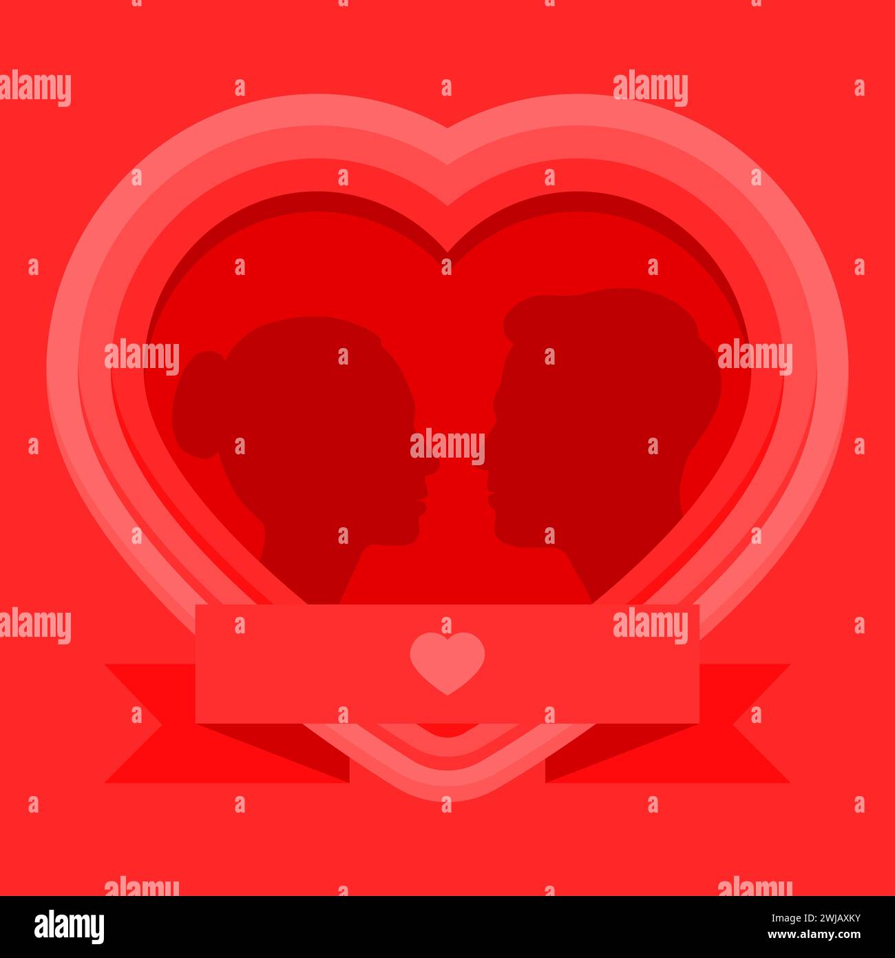 Romantic Valentine Couple Silhouette with Red Heart Background Stock ...