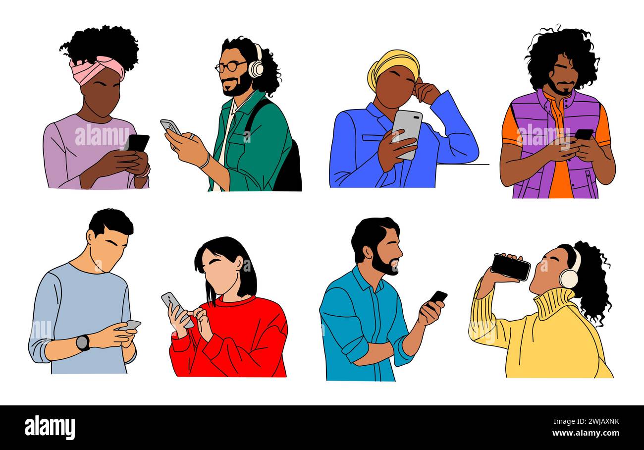 Different People holding, using mobile phones set Stock Vector Image ...