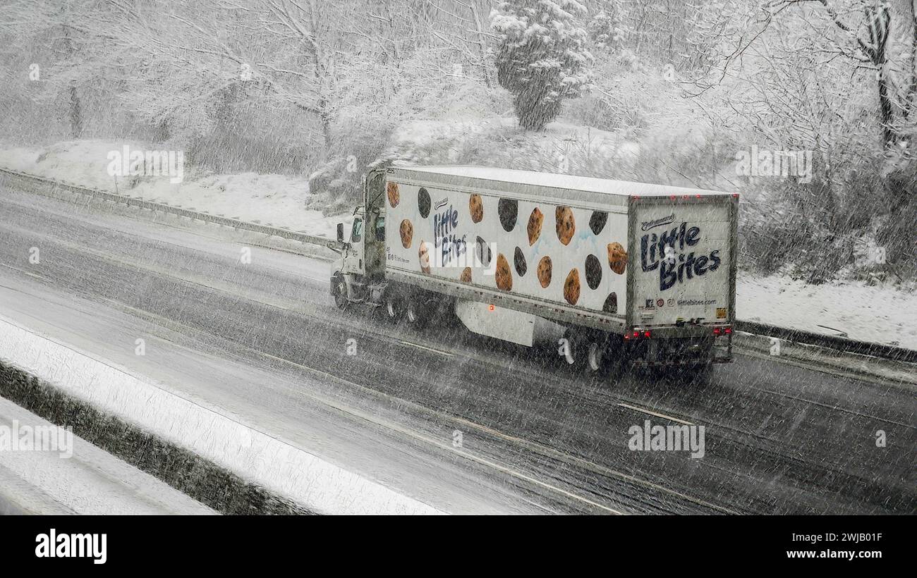 NORWALK, CT, USA FEBRUARY 13, 2024 Truck from Entenmann's company with Little Bites on I95