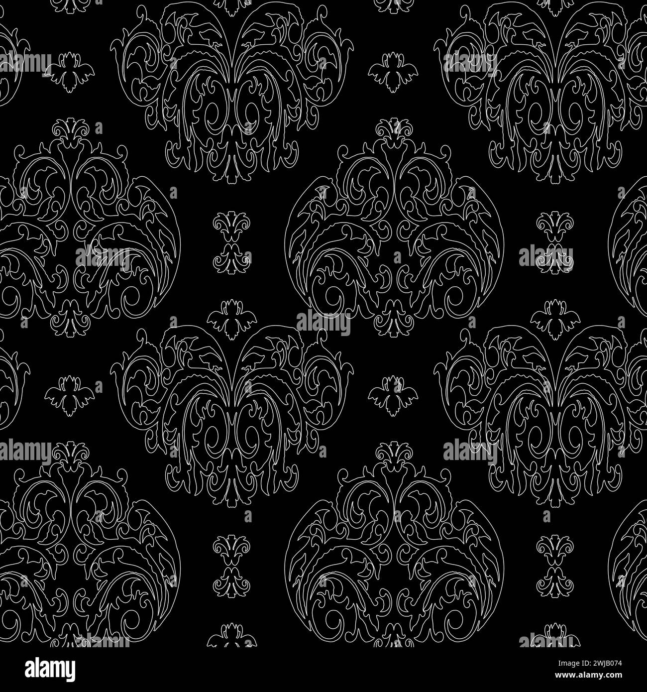 Vector damask vintage baroque ornament. Retro pattern antique style. Seamless floral pattern. Royal wallpaper. Gothic background. Vector black and Stock Vector
