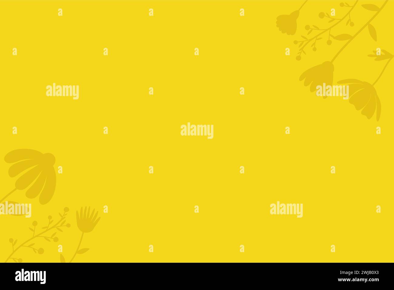 Yellow background with prints, bas-relief of flowers on sides, silhouettes. Vector Stock Vector