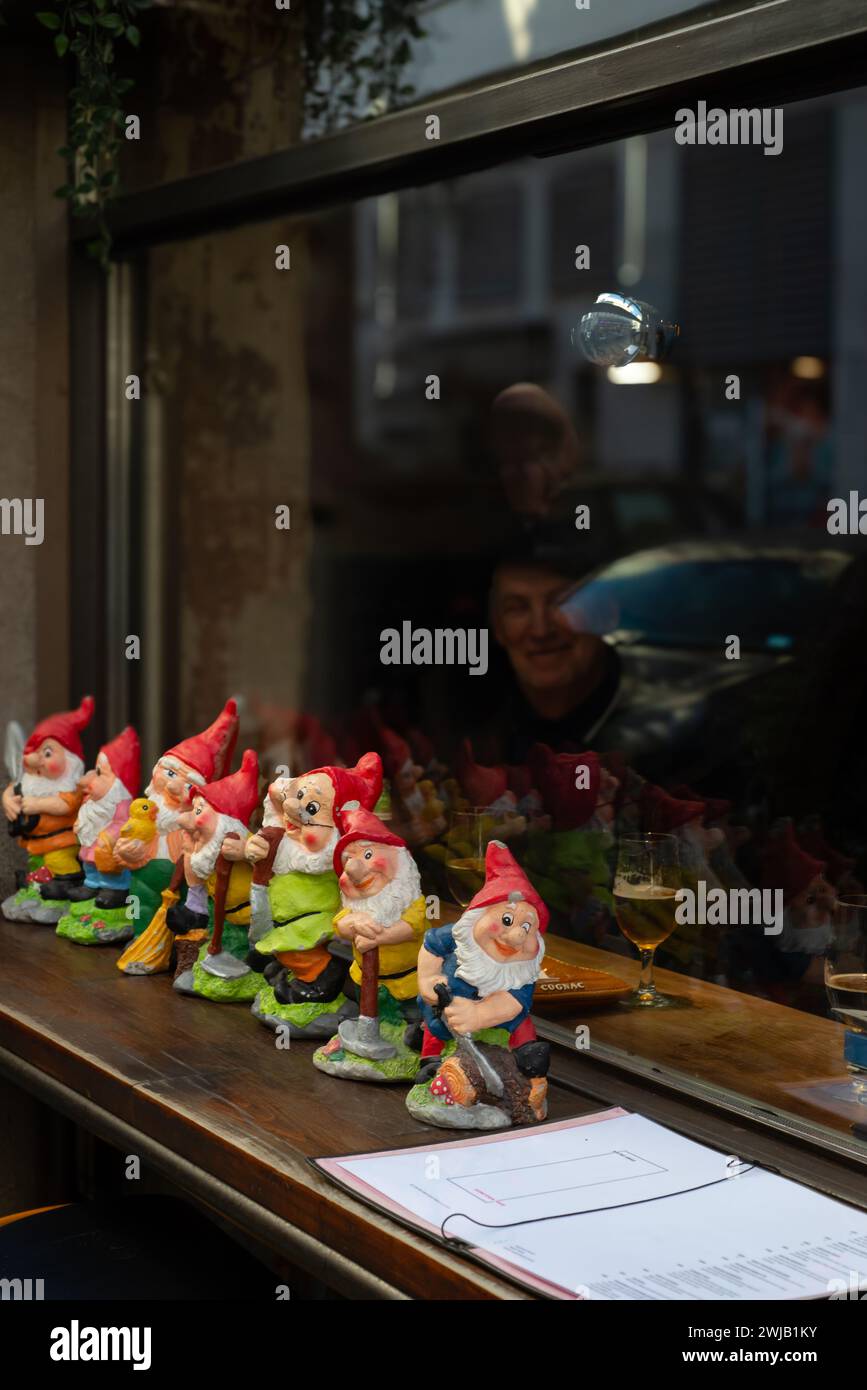 Crowd of colorful dwarf figures as a caffe decoration Stock Photo