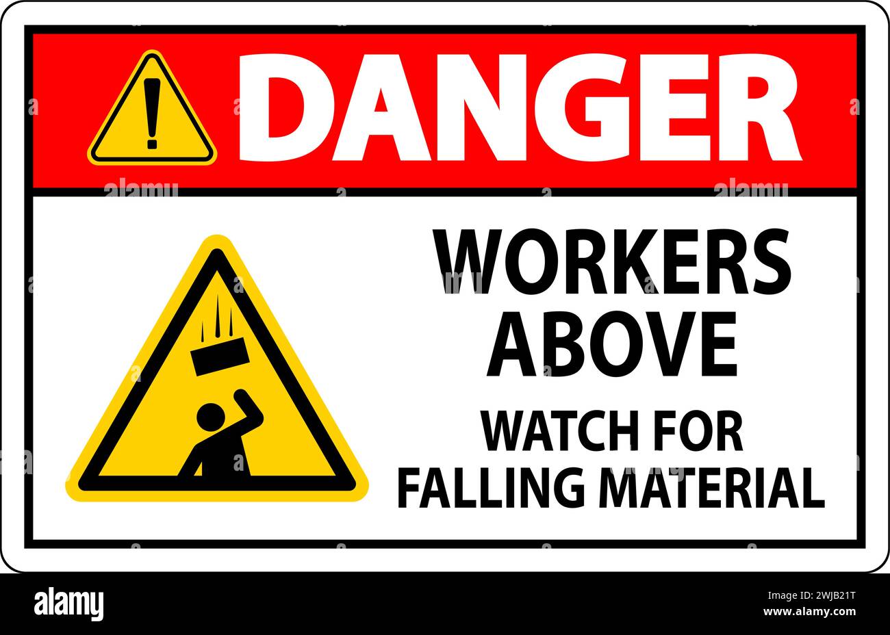 Danger Sign, Workers Above Watch For Falling Material Stock Vector