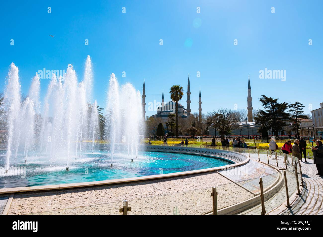 Istanbul background photo with Sultanahmet or Blue Mosque and fountain ...