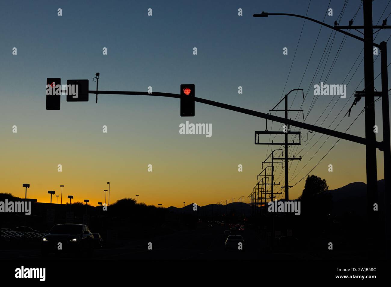 Dusk, driving somewhere in California USA Stock Photo