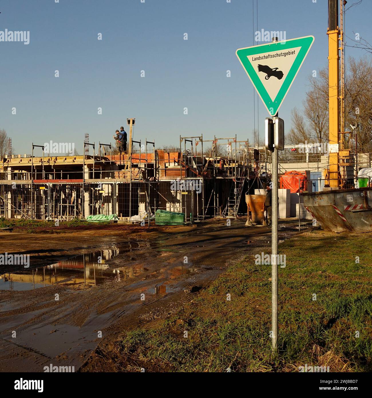 New construction project, new building development in nature conservation area, loss of nature preserve, landscape loss, Germany, 2020 Stock Photo