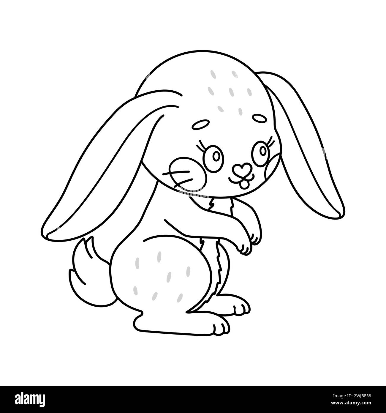 Cartoon easter Bunny. Cute rabbit. Kawaii bunny sitting. Coloring page for kids and adults. Vector illustration. Stock Vector