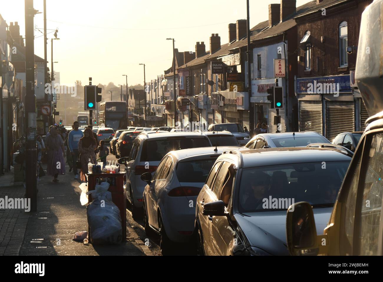 Sunset in Alum Rock, a multicultural part of Birmingham with high levels of deprivation, UK Stock Photo