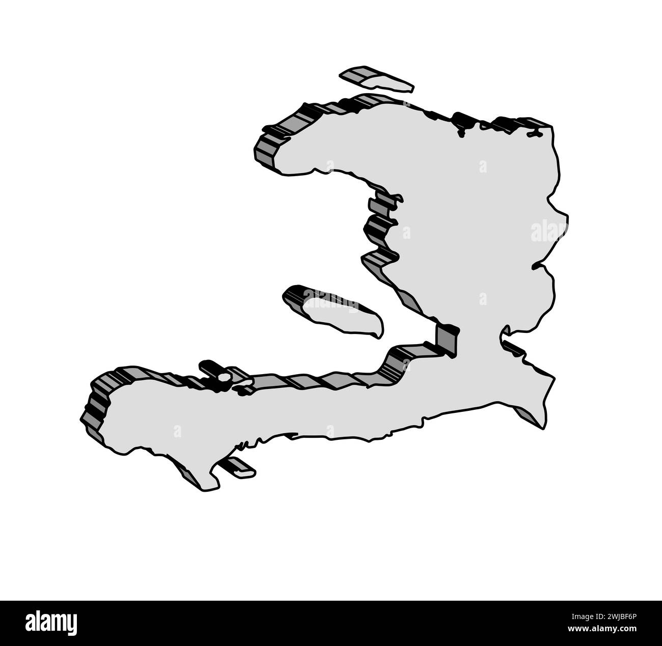 Haiti black 3d outline silhouette map on a white background Stock Photo ...