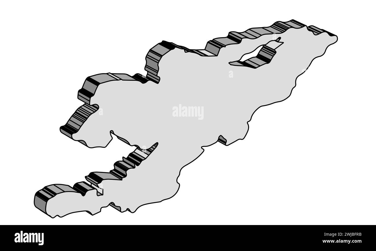 Silhouette 3D map of Kyrgyzstan in black and white on Chinese border Stock Photo