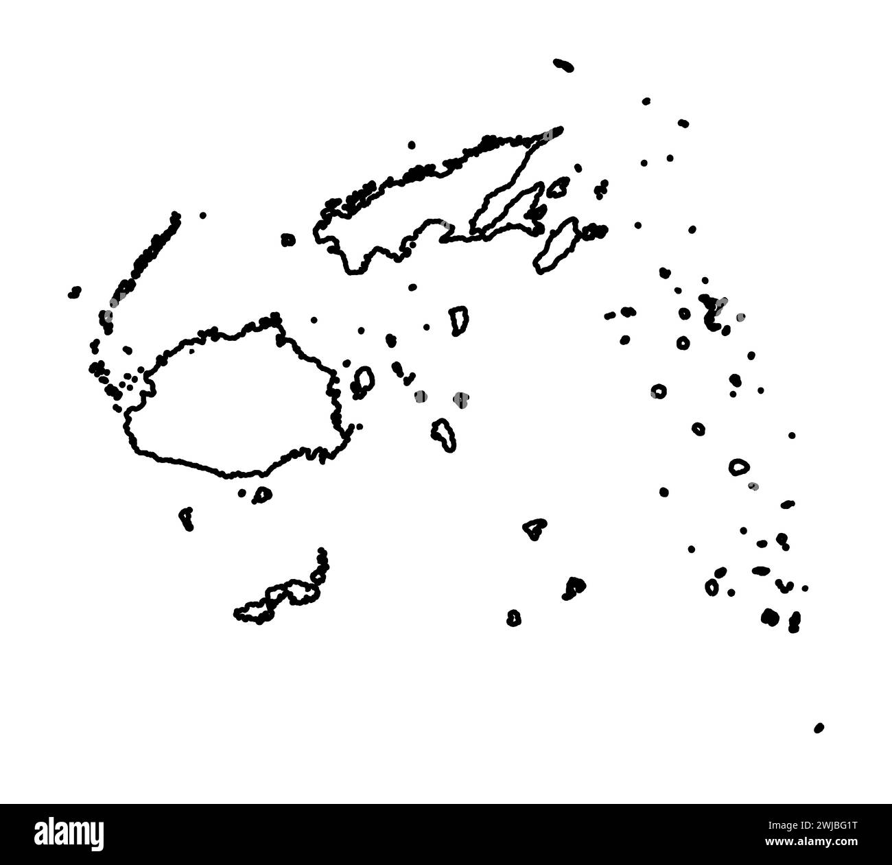 Map outline silhouette of the country islands of Fiji Stock Photo