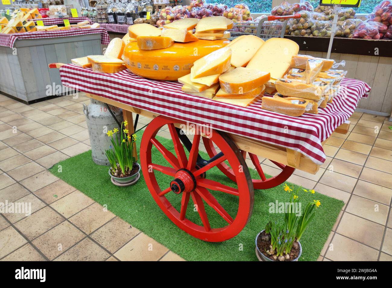 Old cheese cart with Dutch cheese in a food store Stock Photo - Alamy