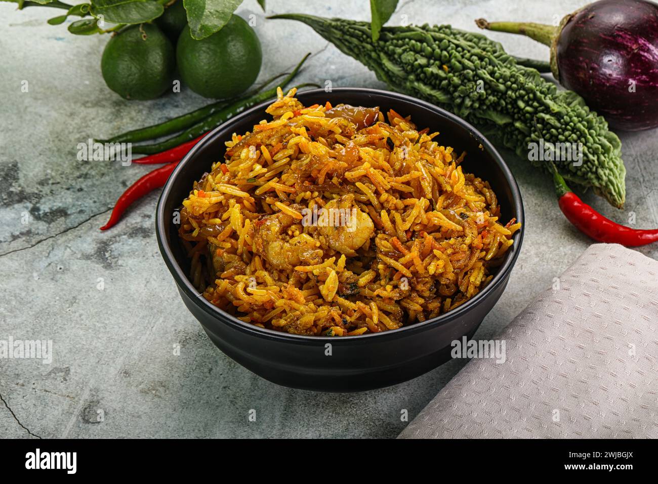 Indian cuisine - briani rice with prawns Stock Photo - Alamy