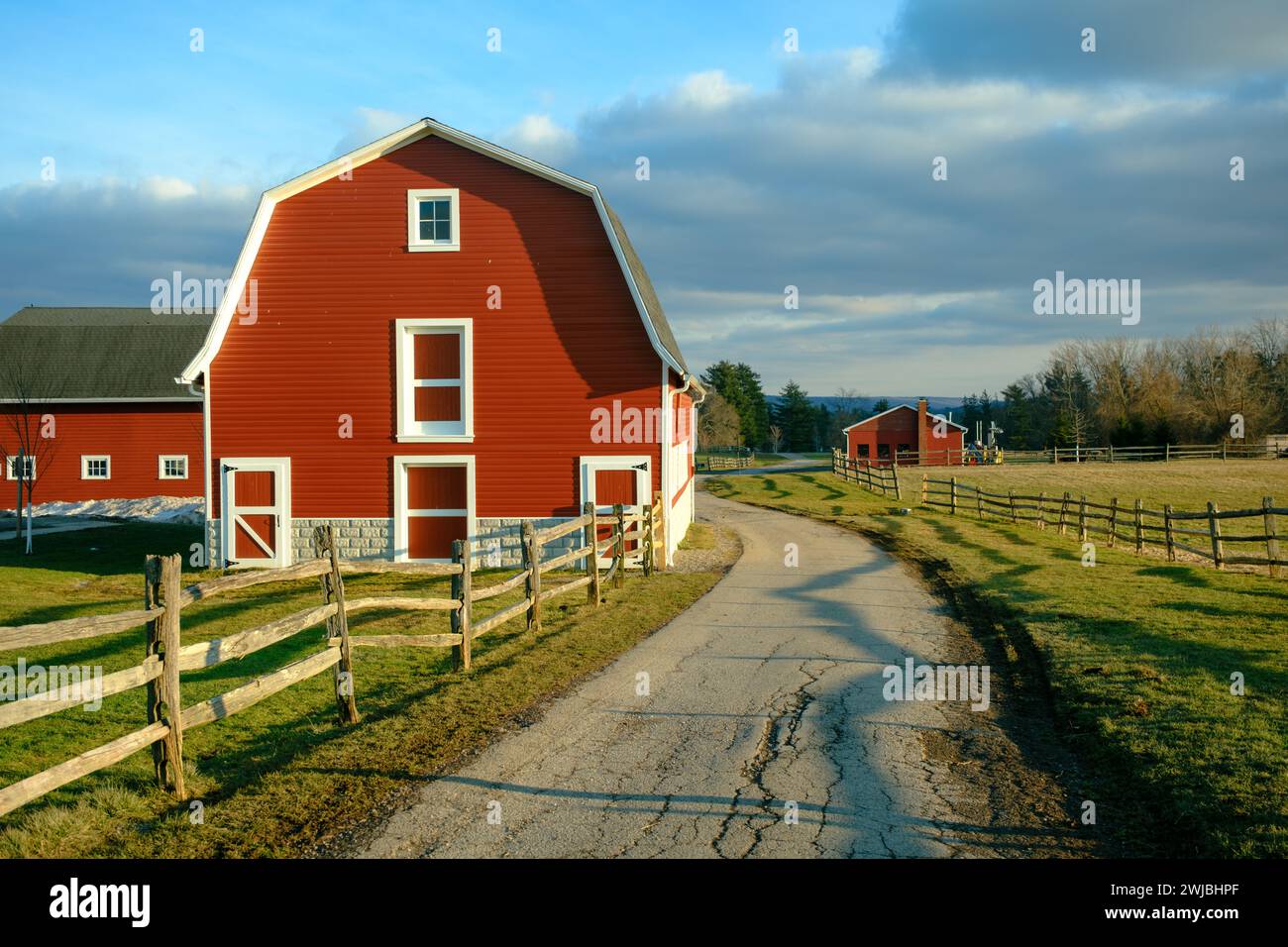 Rural scene with barns at Knox Farm State Park, East Aurora, New York Stock Photo