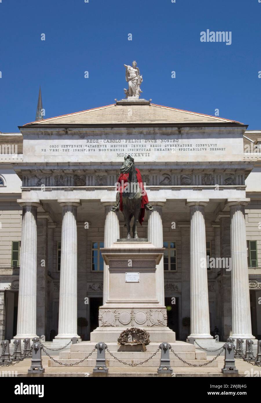 Statue of Giuseppe Garibaldi in front of the theatre Carlo Felice , Piazza De Ferrari, Genoa, Italy Stock Photo