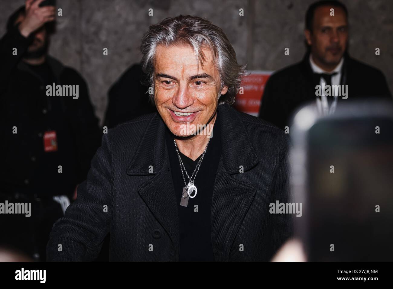 Milan, Italy. 13th Feb, 2024. Luciano Ligabue is being seen at the Teatro Lirico Giorgio Gaber in Milan, Italy, on February 13, 2024. (Photo by Alessandro Bremec/NurPhoto) Credit: NurPhoto SRL/Alamy Live News Stock Photo