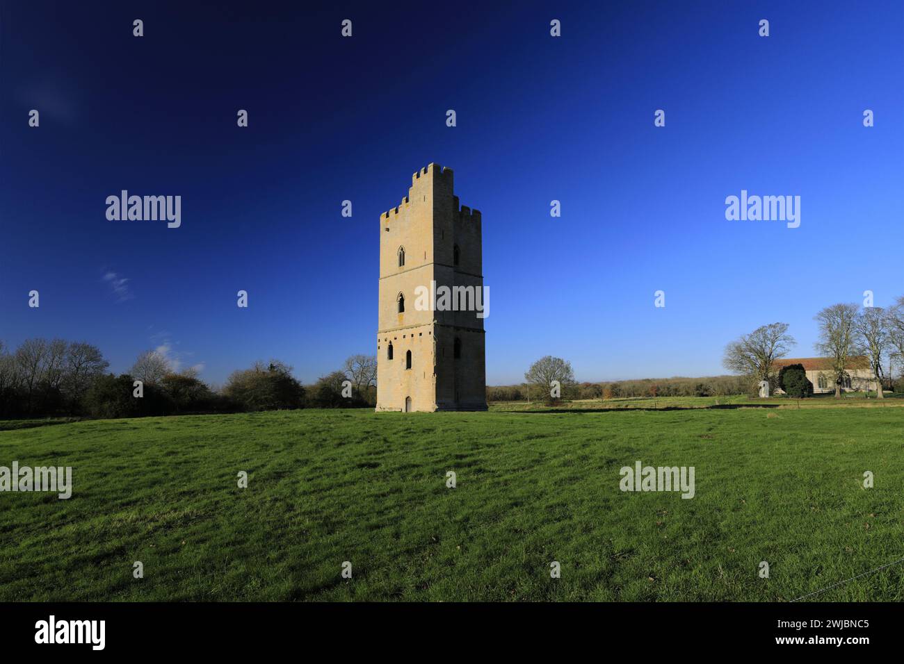 View over the South Kyme Keep, a 14th-century tower on a Saxon moated site, South Kyme village, North Kesteven District of Lincolnshire, England. Stock Photo