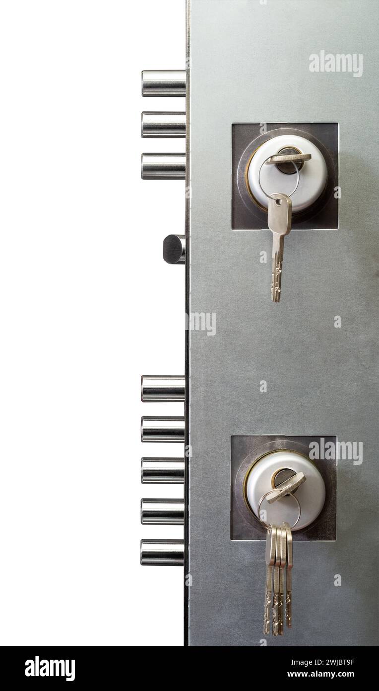 interior double door lock with keys isolated on white back ground Stock ...