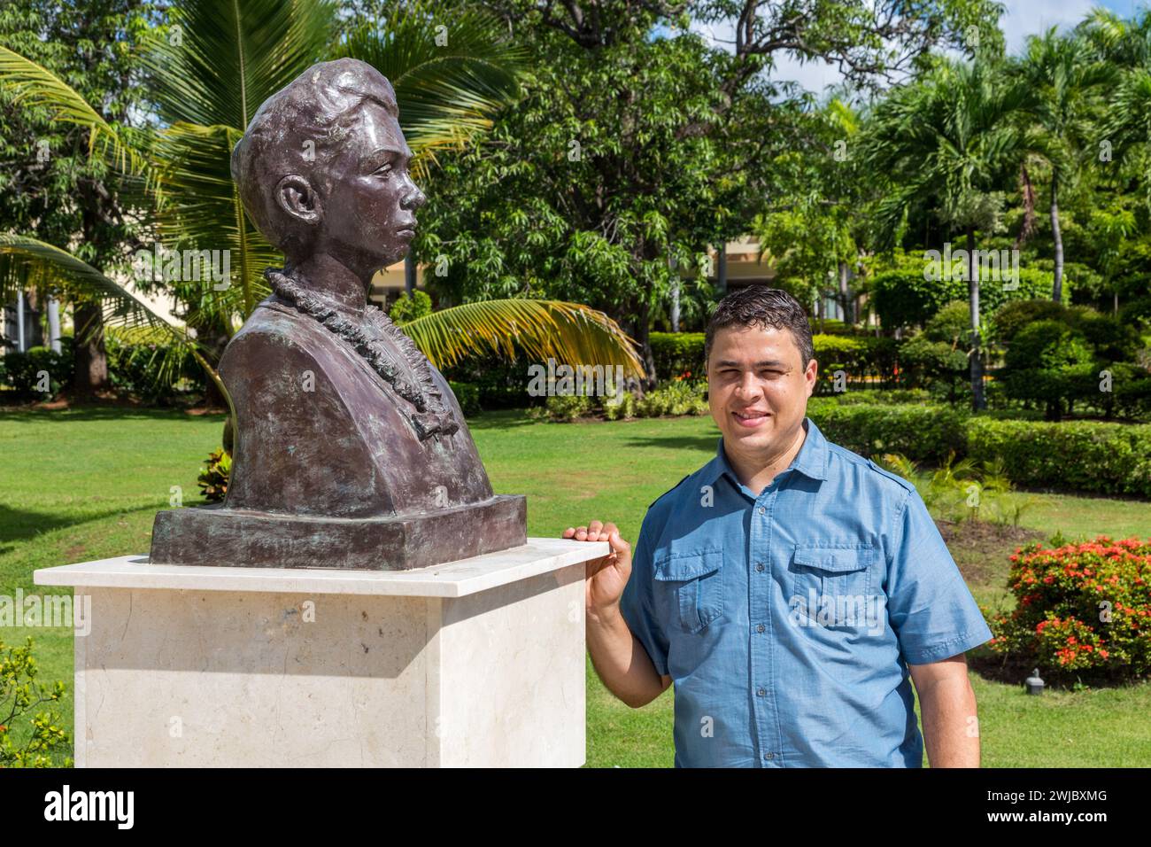 Bust of Salome Urena de Henriquez with the sculptor, Jose Ramon Rotelini, Jr., in Santo Domingo, Dominican Republic. Stock Photo