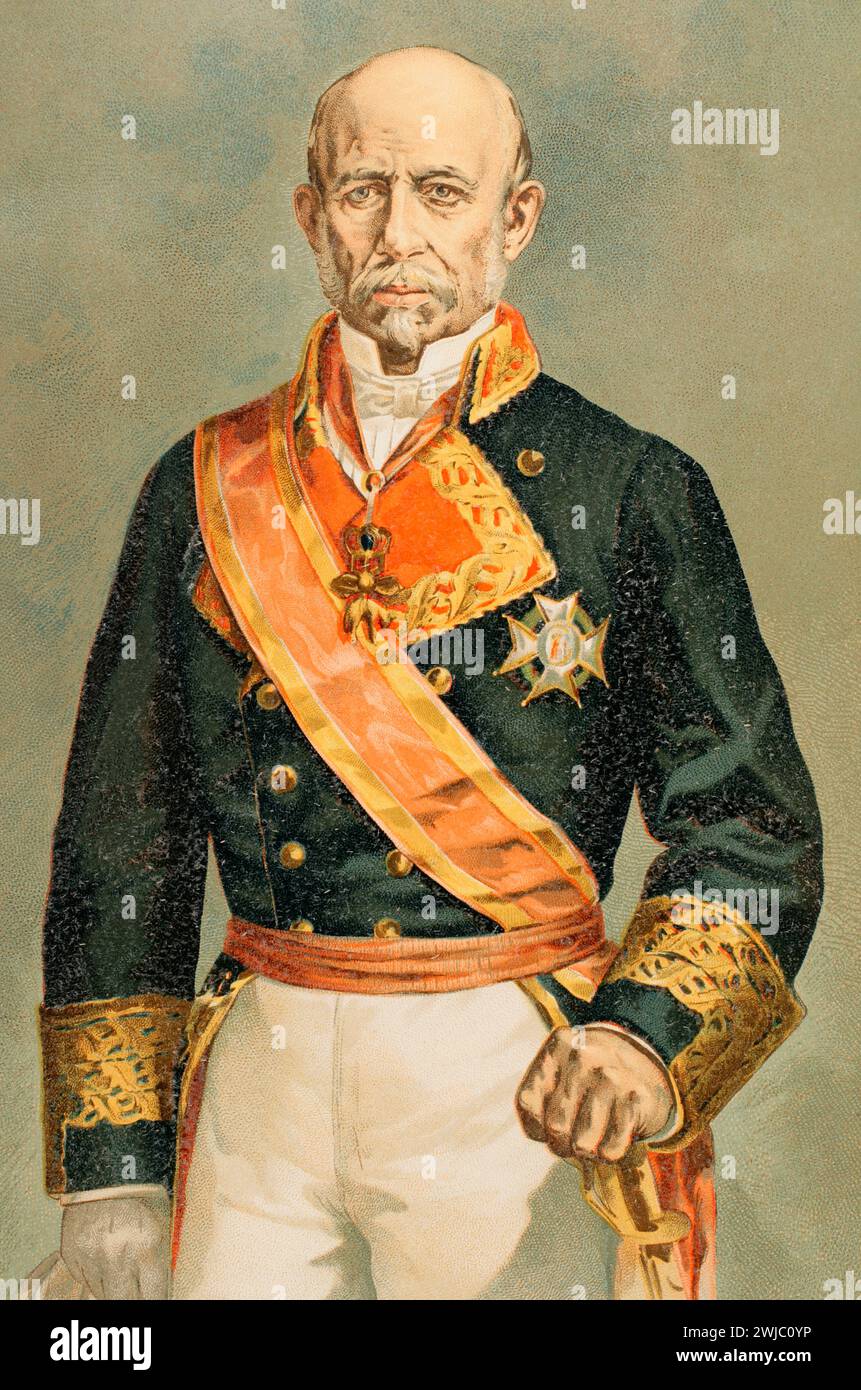 Ramón María Narváez (1799-1868). 1st Duke of Valencia. Spanish general and politician. Leader of the Moderate Party during the reign of Isabella II. Prime minister of Spain on seven occasions between 1844 and 1868. Portrait. Chromolithography. 'Historia de la Guerra Civil y de los Partidos Liberal y Carlista' (History of the Civil War and the Liberal and Carlist parties). Volume III. 1891. Stock Photo